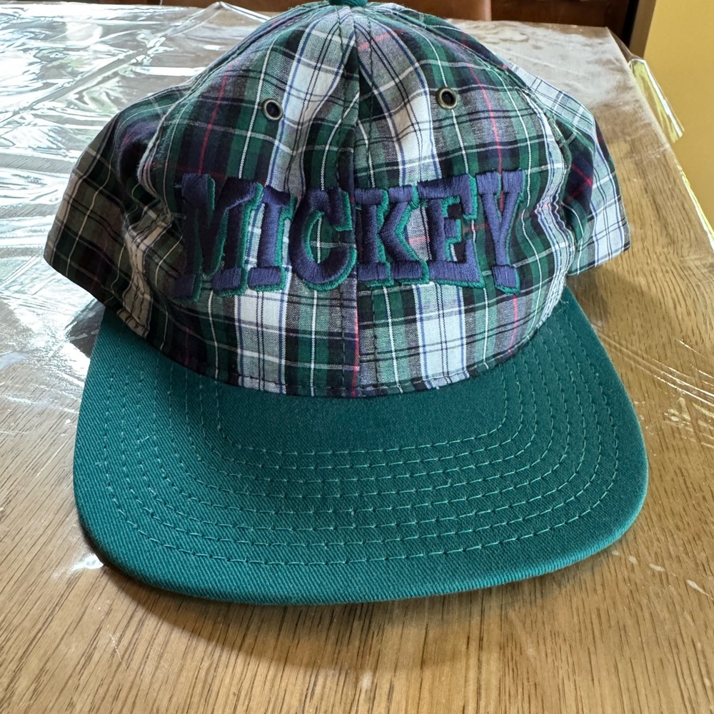 Vintage Mickey Mouse The Disney Store Green Plaid Snapback Hat Made In USA